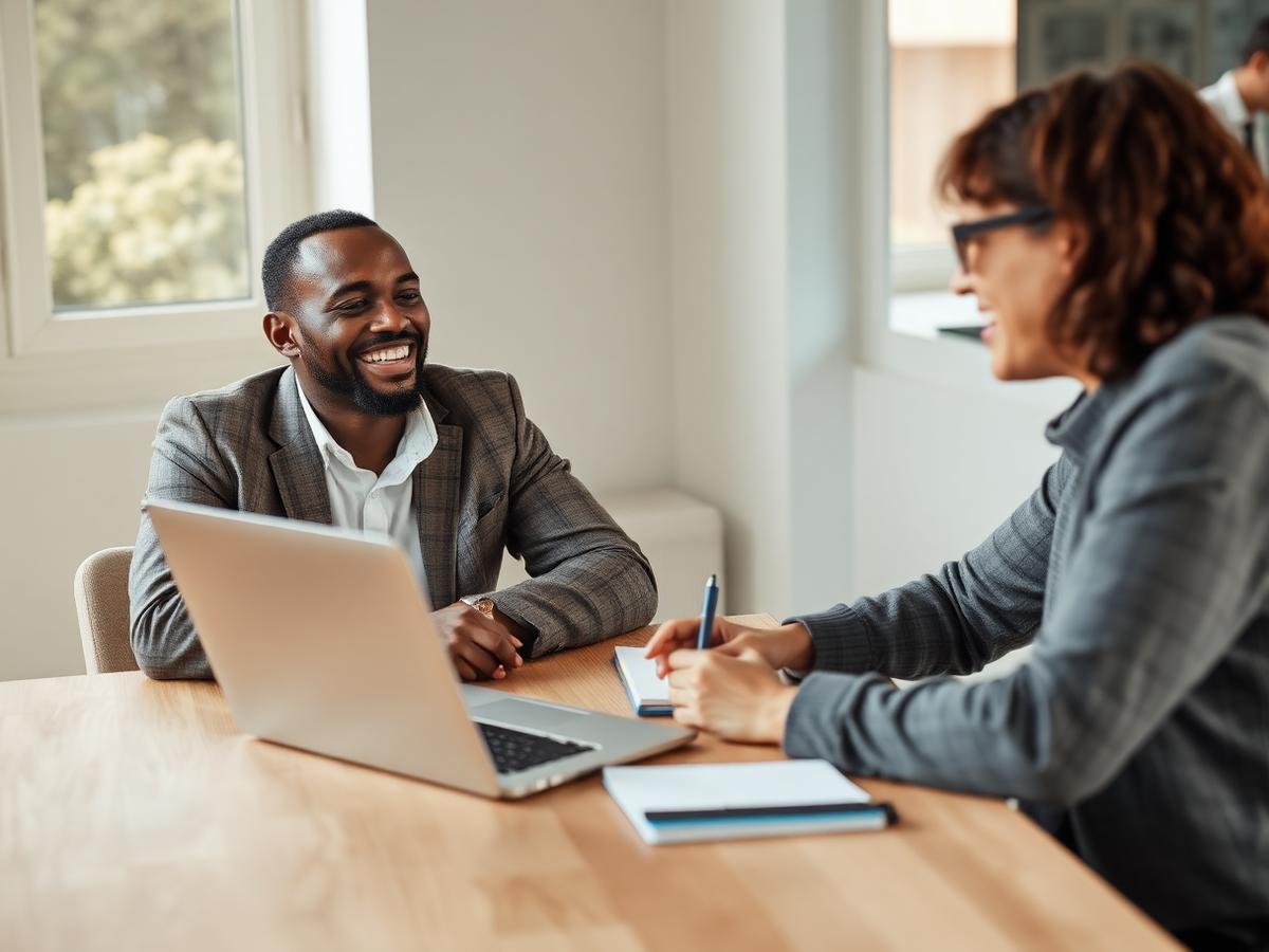 A BLEXware consultant talking through a project plan with a client